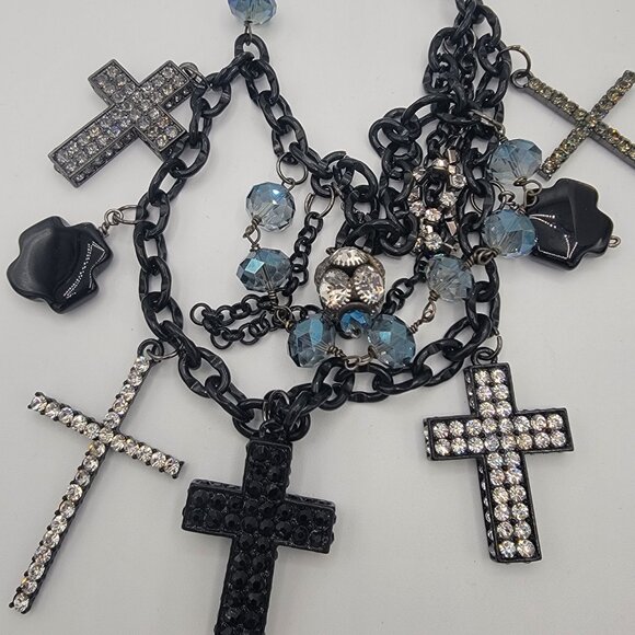 Statement Gothic Inspired Multi Rhinestone Cross Necklace - Picture 8 of 10